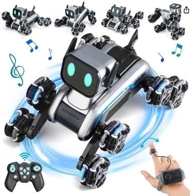 Dog Robot Remote Control 8WD with 2 controller,Remot Control and Control Watch, 2 Rechargeable Batteries Stunt RC Cars, pet robot dog with Music, Toy Gift for Boys and Girls Age 6+