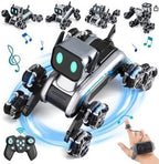 Dog Robot Remote Control 8WD with 2 controller,Remot Control and Control Watch, 2 Rechargeable Batteries Stunt RC Cars, pet robot dog with Music, Toy Gift for Boys and Girls Age 6+