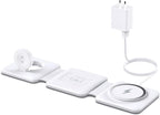 Magnetic Wireless Charger,Foldable Travel 3 In 1 Wireless Charging Station 15w Mag-Safe Wireless Charger Stand Compatible with iPhone 15/14/13/12/11/Pro/Max/X/XS/XR, Apple Watch and Airpods (White)