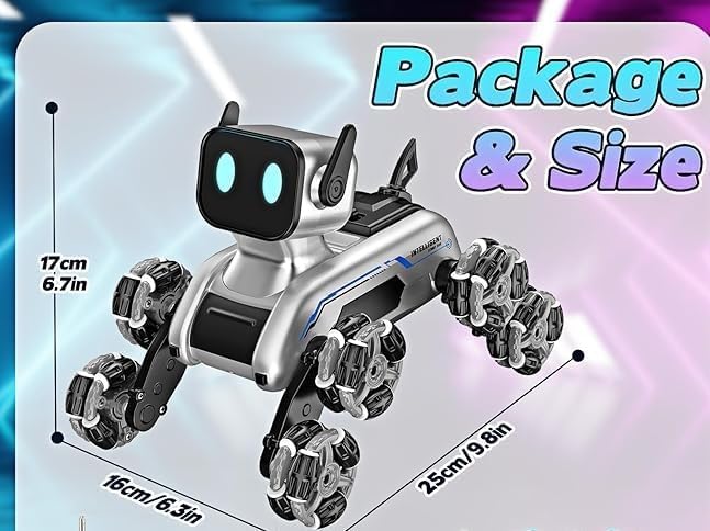 Dog Robot Remote Control 8WD with 2 controller,Remot Control and Control Watch, 2 Rechargeable Batteries Stunt RC Cars, pet robot dog with Music, Toy Gift for Boys and Girls Age 6+