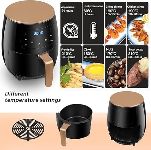 Air Fryer Digital 6L - Rapid Air Convection Technology Cooker, Black Toaster Oven Combo for Oil-Free Cooking, Large Capacity with Smart Controls