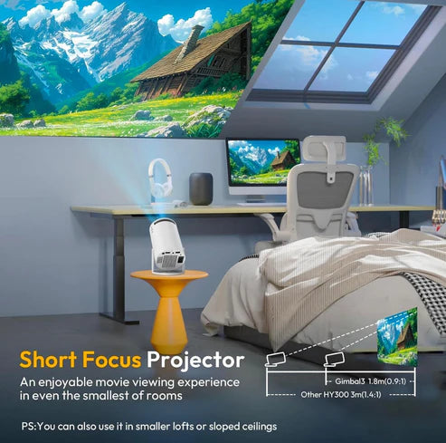 4K 1080P Mini Projector with WiFi & Bluetooth – Portable Android OS Projector, 210° Rotatable Stand, 8000+ Built-in Apps, Dust Removal & Heat Dissipation Design