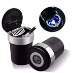 Fireproof Cylinder Shaped Car Cigarette Ashtray with Blue LED Light