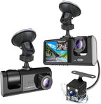 Dash Cam Car, HD 1080P Dash Cam Front Rear with 3 Cameras, Night Vision, 170° Wide Angle, G-Sensor, Motion Detection, Parking Monitoring, Car Safety Driving Recorder Supports 64GB Max