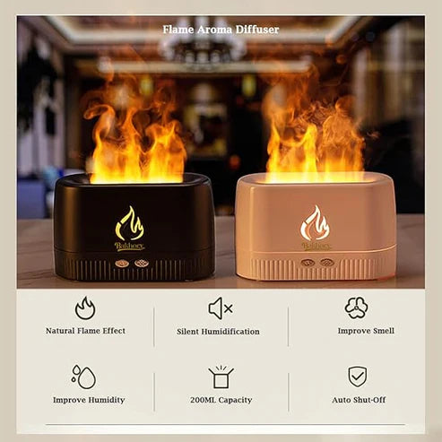 Flame Aroma Diffuser, 200ml Essential Oil Diffuser with Flame Effect, Ultrasonic Humidifier, Ultra-Quiet 30dB, Air Freshener for Home, Office, Bedroom, Yoga