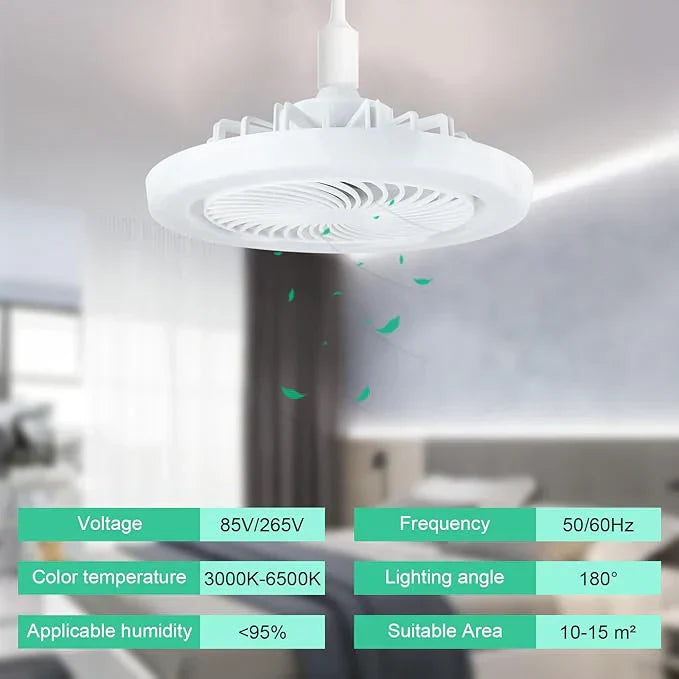 Remote, LED Dimmable Mini Ceiling Fans with E27 LED Lamp, 3 Wind speeds 3 Color Dimming and Timing for Living Room, Bedroom