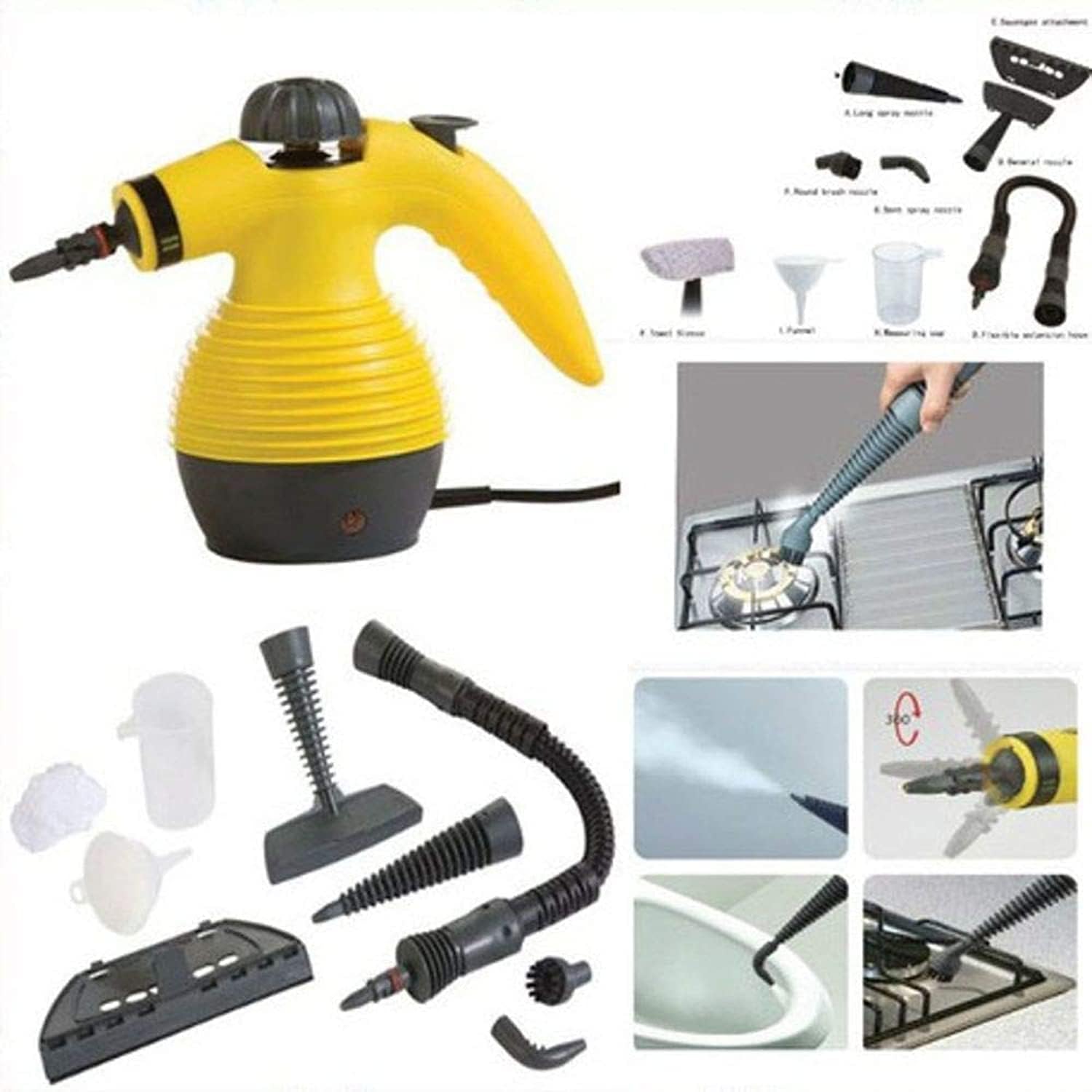 Portable Handheld Steam Cleaner 1000W Multifunctional High Temperature Pressurized Steam Cleaning Machine with 9PCS Accessory for Kitchen Sofa Bathroom Car Window,2 Nylon and 1 Copper Brush