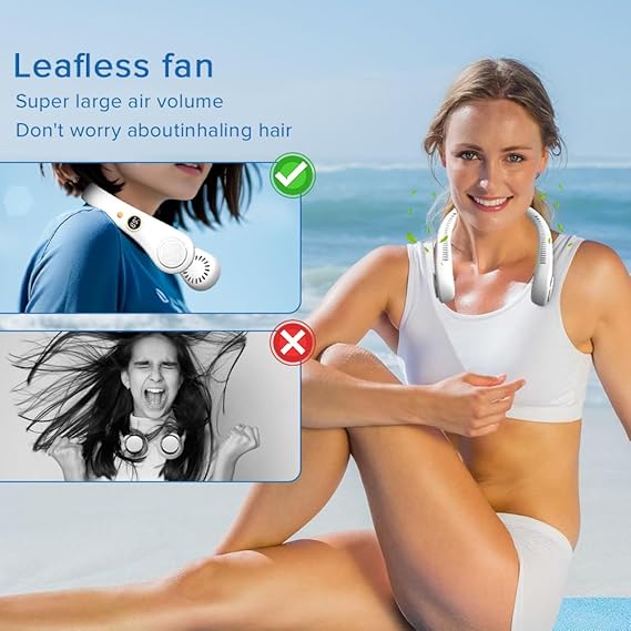 Neck Fan, Bladeless Personal Fan Cooling with 360°Airflow, Rechargeable Cooling Fan, 5 Speeds Adjustable With Digital Diaplay, Wearable Neck Fan for Home, Office, Travel and Sports