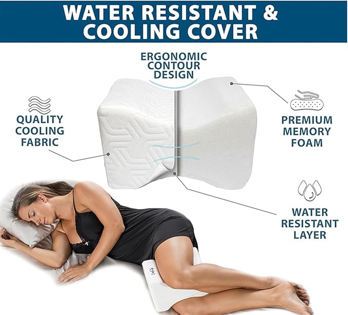 Knee Pillow for Side Sleepers – Hip & Back Pain Relief Pillow with Adjustable Strap – Comfortable Sciatica & Leg Pain Relief for Side Sleeping