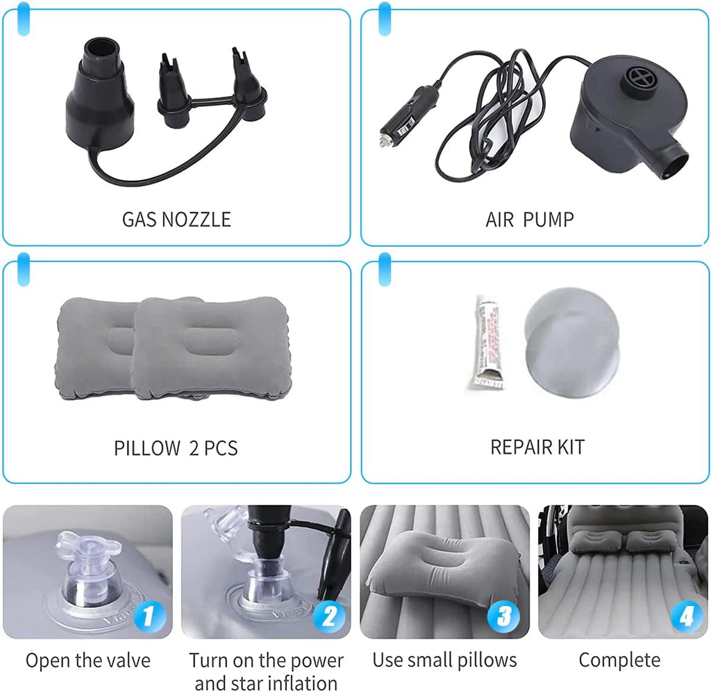 Car Inflatable Air Mattress Bed, Travel Mattress Bed with 2 Pillows & Air-Pump for SUV Back Seat, Universal Car Cushion Portable Floating Sleeping Pad Car Air Bed for Home Hiking Camping