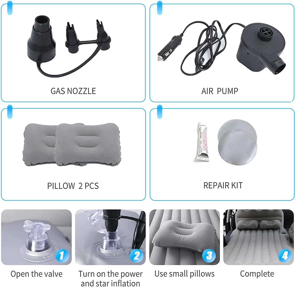 Car Inflatable Air Mattress Bed, Travel Mattress Bed with 2 Pillows & Air-Pump for SUV Back Seat, Universal Car Cushion Portable Floating Sleeping Pad Car Air Bed for Home Hiking Camping