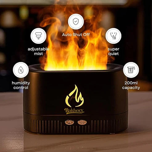 Flame Aroma Diffuser, 200ml Essential Oil Diffuser with Flame Effect, Ultrasonic Humidifier, Ultra-Quiet 30dB, Air Freshener for Home, Office, Bedroom, Yoga