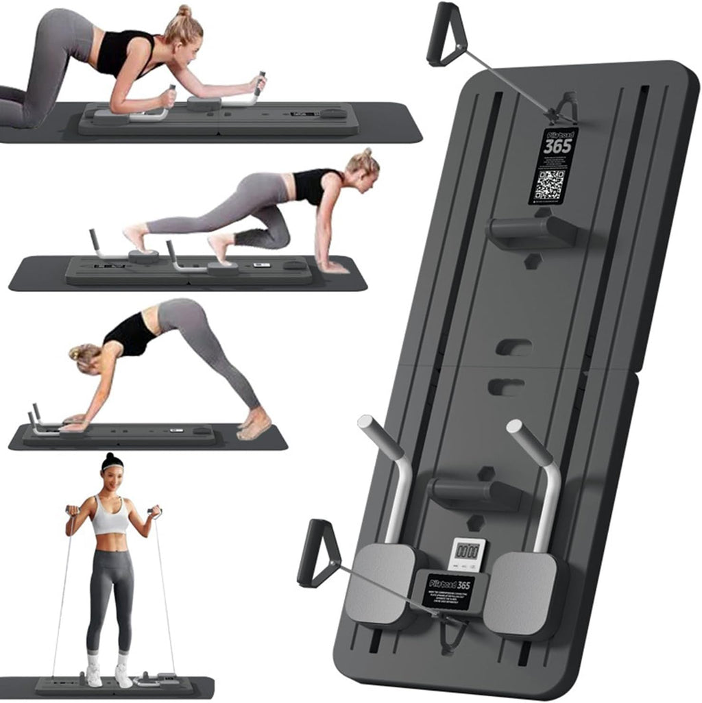 Foldable Pilates Reformer Set 5-in-1 Multifunctional Sliding Board with Resistance Bands & Timer, Core Trainer Ab Machine Fitness Equipment for Home Gym, Women & Men - All Levels(Beginner to Advanced)