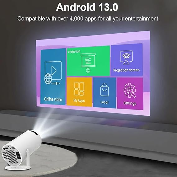 Mini Projector, Portable Projector Support 4K+, Bluetooth5.0, WiFi6, Smart Projector Compatible With Android13.0/TV Stick/HDMI/USB/TF/Audio,Home Cinema, HY300 Pro