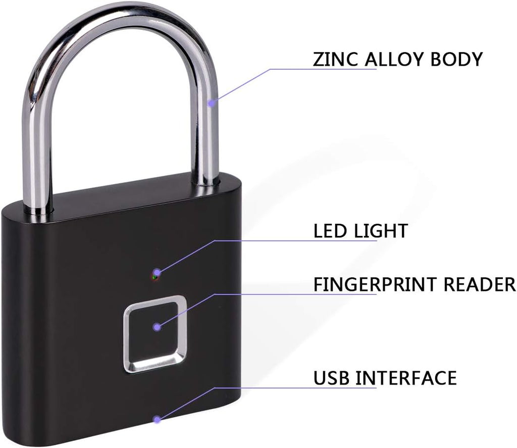 Fingerprint Padlock, One Touch Open Gym Lock for Locker, Sports, School & Employee Locker, Suitcase (No App, No Bluetooth & No Breaking into Troubled)