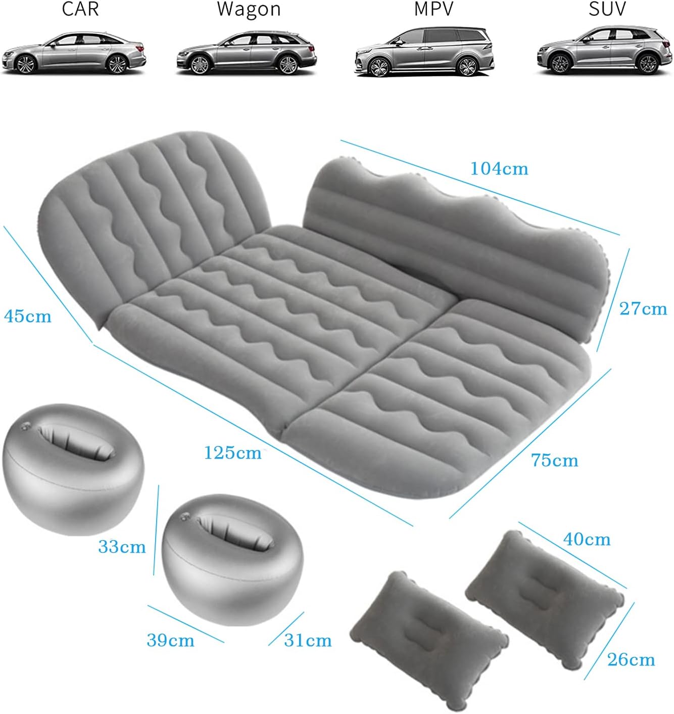 Car Inflatable Air Mattress Bed, Travel Mattress Bed with 2 Pillows & Air-Pump for SUV Back Seat, Universal Car Cushion Portable Floating Sleeping Pad Car Air Bed for Home Hiking Camping