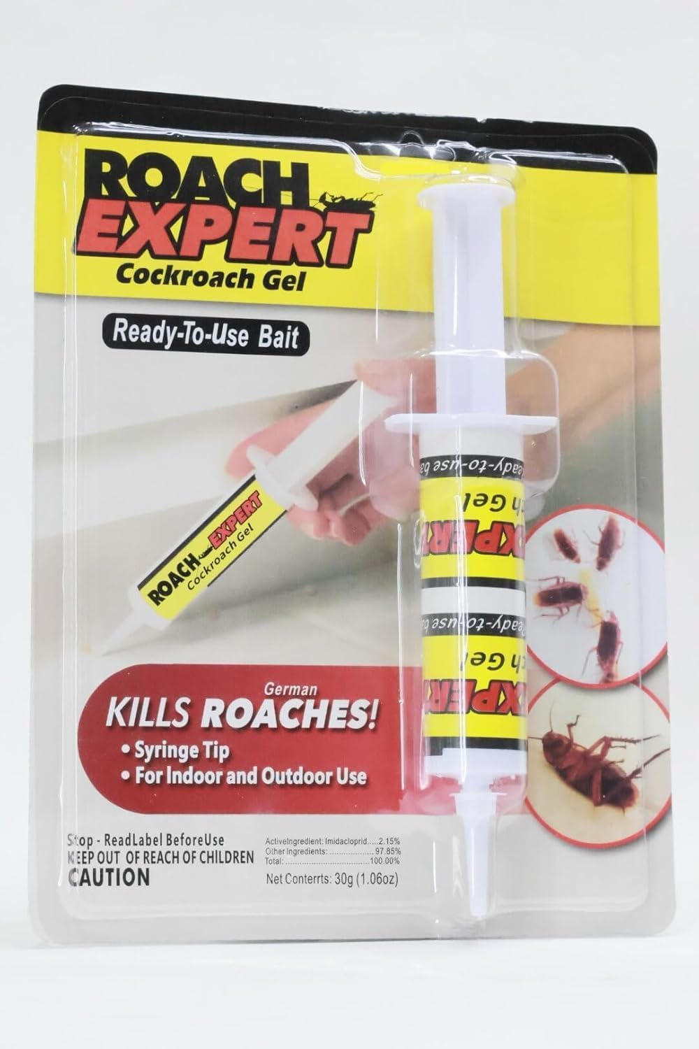 Roach Expert Cockroach Gel Bait 30g- Ready-to-Use Roach Killer Gel with Syringe Applicator for Indoor & Outdoor Pest Control in Kitchen, Washroom, Kennel, Office, and Warehouse