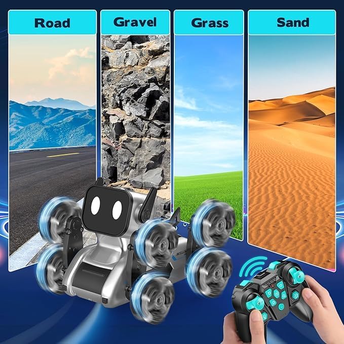 Dog Robot Remote Control 8WD with 2 controller,Remot Control and Control Watch, 2 Rechargeable Batteries Stunt RC Cars, pet robot dog with Music, Toy Gift for Boys and Girls Age 6+