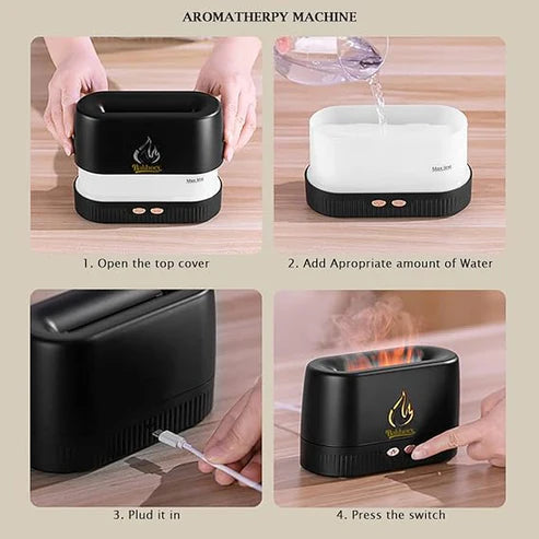 Flame Aroma Diffuser, 200ml Essential Oil Diffuser with Flame Effect, Ultrasonic Humidifier, Ultra-Quiet 30dB, Air Freshener for Home, Office, Bedroom, Yoga