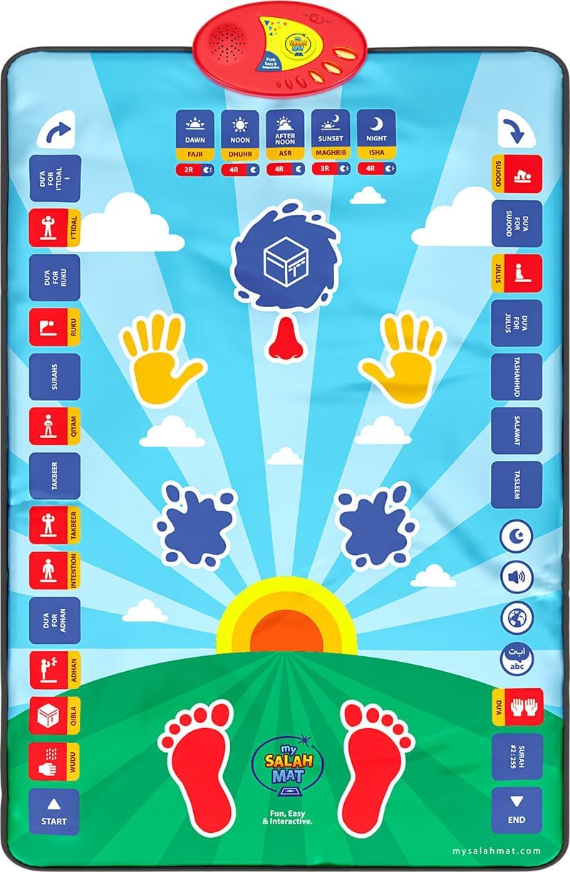 Prayer Mat for Kids - Smart interactive Prayer Mat for learning Salah, Surah, Wudu and Duas - Islamic prayer mat with 10 languages, Salah Translation, 25 Touch Keys and padded mat for Kids 3+