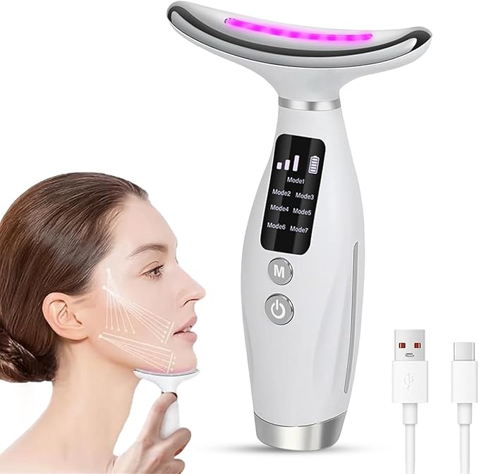 Face Massager with 7 Color Modes, EMS & Heating | Skin Tightening & Anti-Aging Facial Massage Tool for Women | Neck & V Face Lifting Device | Portable Beauty Rejuvenation Machine