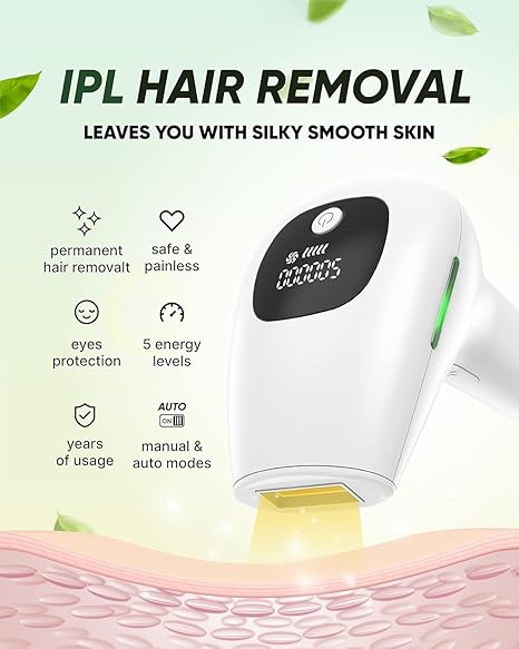 Laser Hair Removal Device, Pulse light hair removal device at home 500,000 flashes, Permanent Laser Hair Removal for women and men, Painless hair removal device for armpits, legs, arms