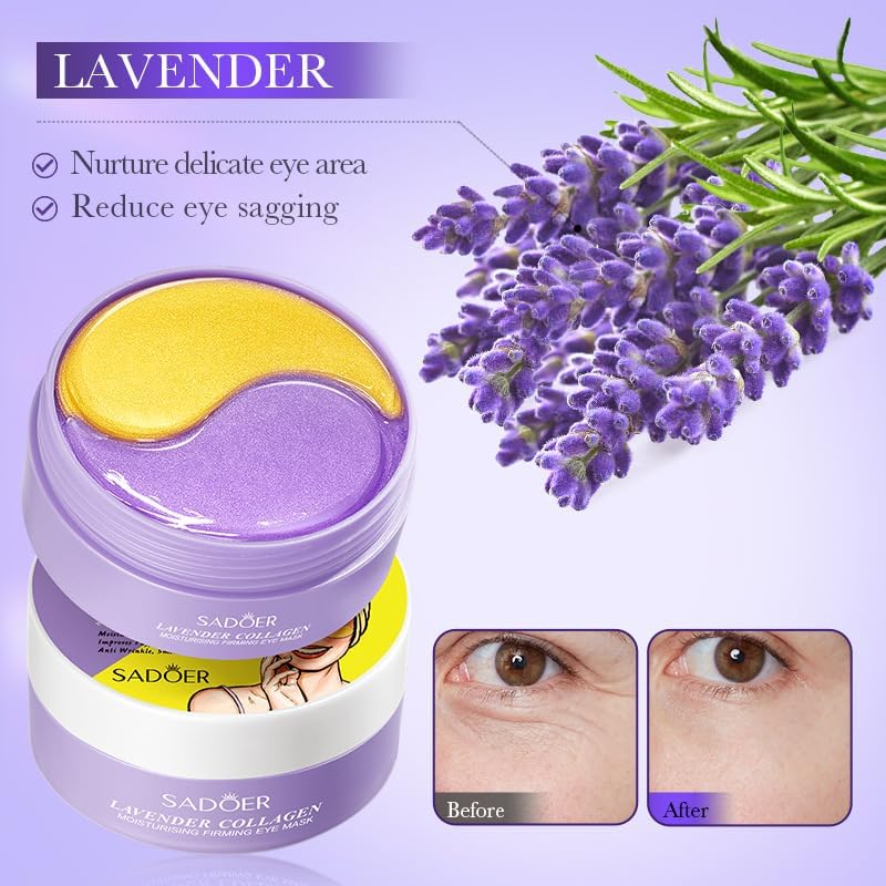 Lavender Eye Masks  Reduce Puffy Eyes & Dark Circles, Purple Eye Skin, Firm & Improve Under Eye Skin for Dark Circles, Puffy Eyes, Fine Lines, Wrinkles, Moisturizing and Hydrating