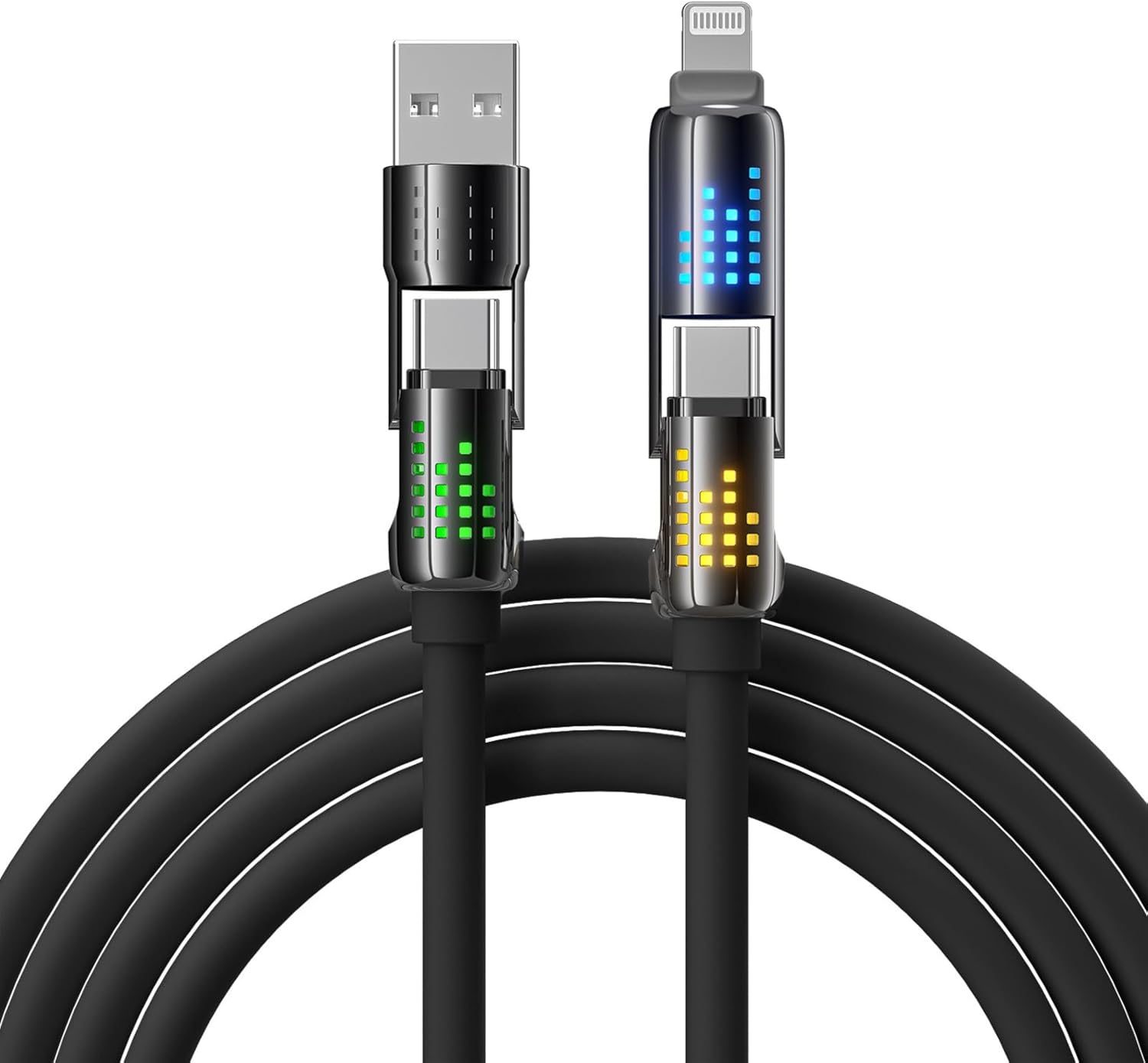 240W 4-in-1 Multi Fast USB Charging Cable with Breathing Light, USB A Type C Cable for Phone & More