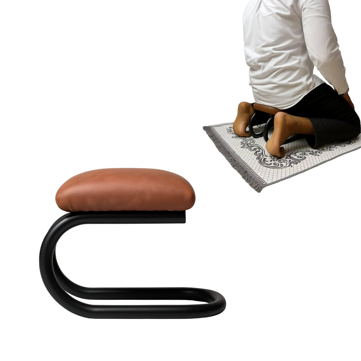 Ergonomic Sujood Stool for Prayer | Comfortable Islamic Knee Support Bench with Anti-Slip Base & Soft Padded Seat | C-Shaped Steel Frame | Namaz Support