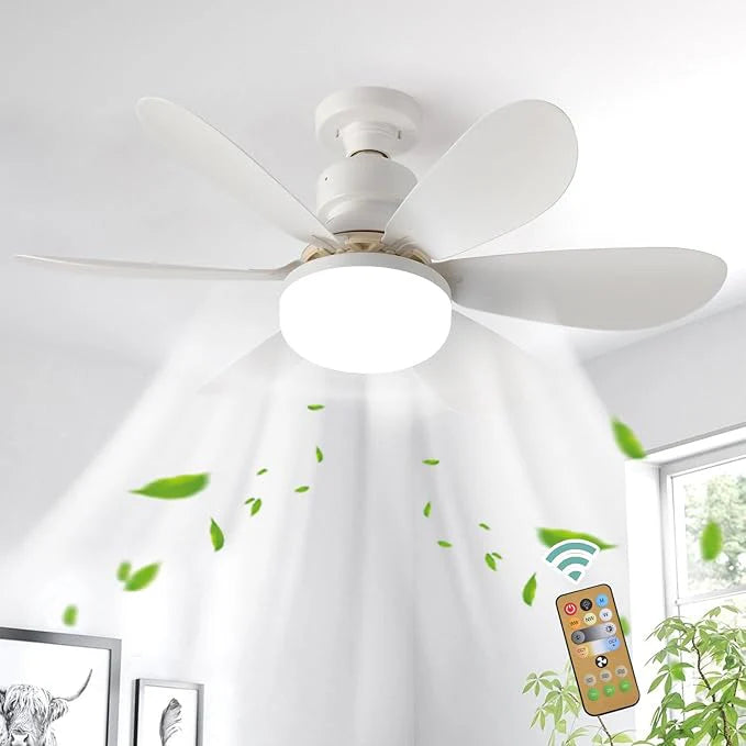 Screw in Ceiling Fan Light E27 Socket with Remote Control LED Lamp Small lamp for Bedroom fan ceiling 3 Speeds 3 Colors White Easy to Install Dimmable Mini Ceiling Fan