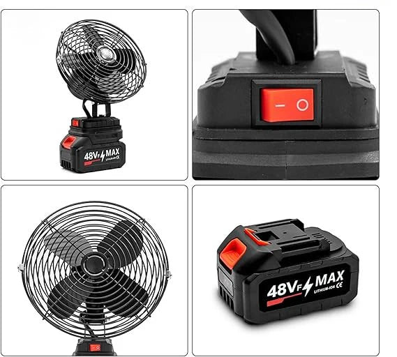 Portable Camping Fan, 21V Lithium Battery-Powered, Strong Wind, Low Noise, 48Vf MAX