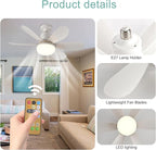 Screw in Ceiling Fan Light E27 Socket with Remote Control LED Lamp Small lamp for Bedroom fan ceiling 3 Speeds 3 Colors White Easy to Install Dimmable Mini Ceiling Fan