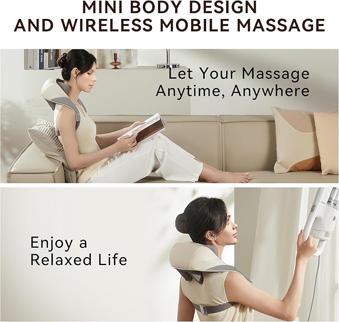 Neck Massager, Back Massager with Heat for Pain Relief Deep Tissue, Rechargeable Shiatsu Neck and Shoulder Massager, Cordless 5D Deep Kneading Massagers, Best Gifts for Men Women