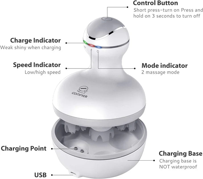 Electric Cordless Hair Scalp Massager with Kneading 84 Massage Nodes, Handheld Portable Head Scratcher Massager for Hair Growth, Deep Clean, Christmas Gifts for Women Men Mom Dad