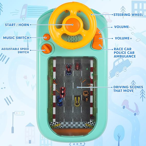 Simulation Driving Steering Wheel Musical Steering Wheel Toys for child, Toddler Simulated Driving Racing Car Game with Sound Age 3+ Year Old, Interactive Educational Learning Race Car Toy for Boys