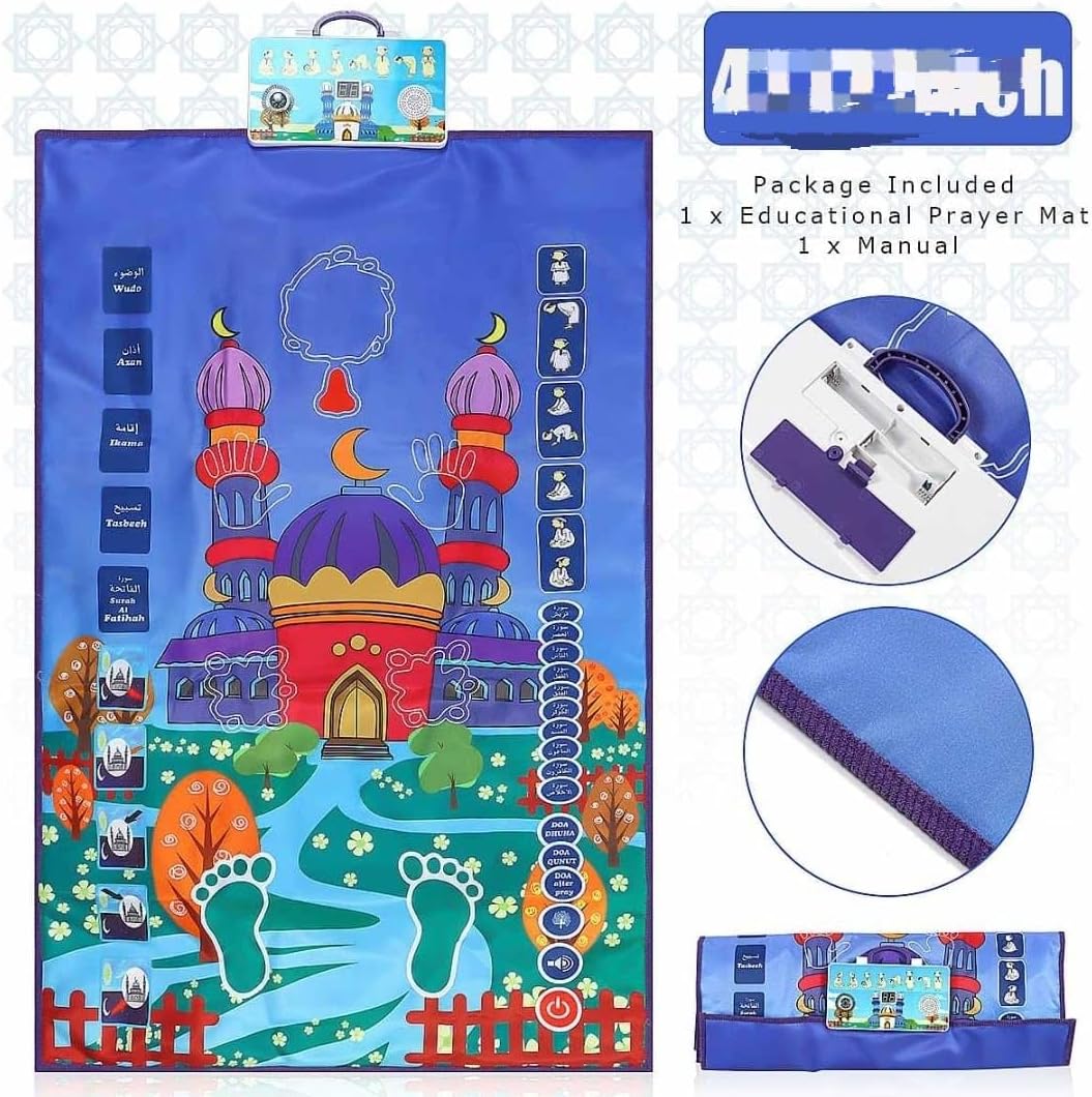 Educational Prayer Mat for Kids, Touch Buttons Interactive Prayer Mat, 22 cm, 6 Layers, Ultra Soft Fabric