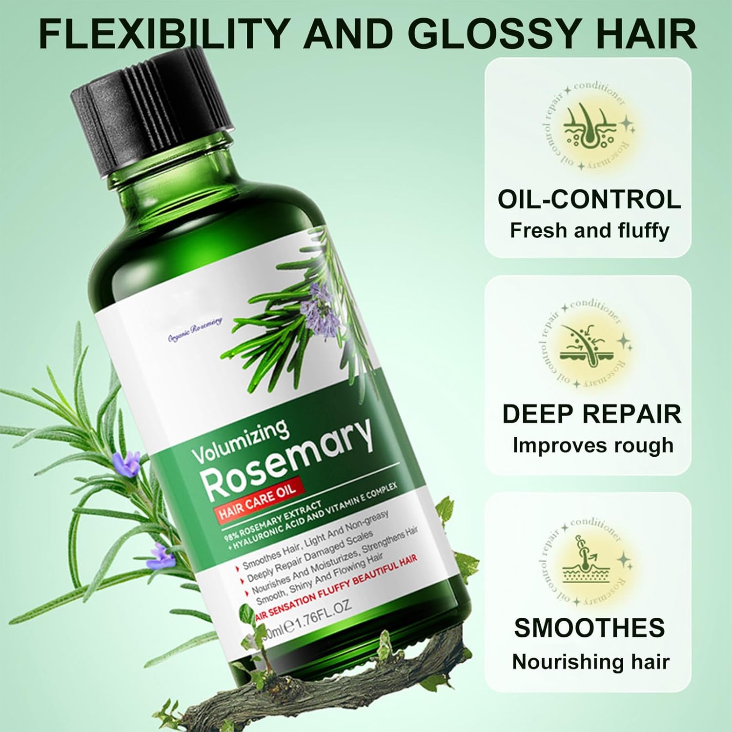 Rosemary Hair Care Oil, Rosemary Oil for Hair Growth, Nourishing Hair Care Essential Oil, Strength Smooth Repairing Dryness and Damage, Hair Care Oil for Hair Loss Women Men - 50ml