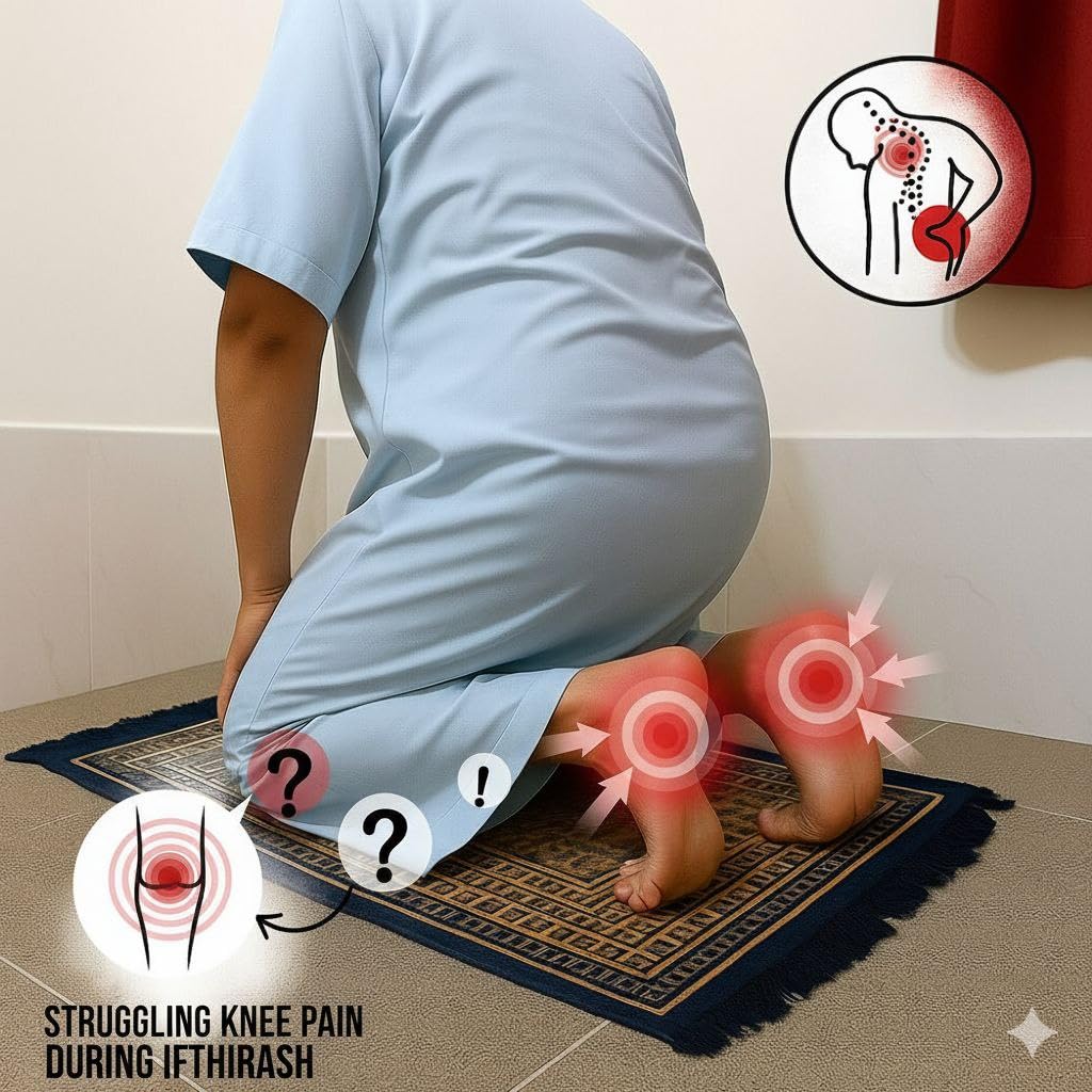 Ergonomic Sujood Stool for Prayer | Comfortable Islamic Knee Support Bench with Anti-Slip Base & Soft Padded Seat | C-Shaped Steel Frame | Namaz Support