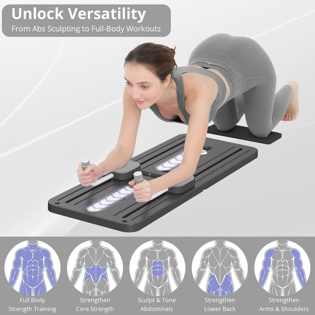 Foldable Pilates Reformer Set 5-in-1 Multifunctional Sliding Board with Resistance Bands & Timer, Core Trainer Ab Machine Fitness Equipment for Home Gym, Women & Men - All Levels(Beginner to Advanced)