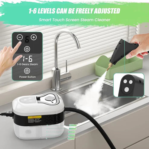 Handheld Pressurized Steam Cleaner with 6 pcs Accessories, Portable Steamer for Cleaning, Steam Cleaner for Home Use, Steamer for Cleaning Car, Furniture, Floor (White, AE Plug)