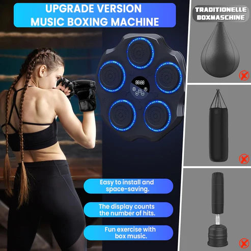 Music Boxing Machine, LED Electronic Music Boxing Machine with Boxing Gloves, 9 Speed Modes and Counting Mode Supports Bluetooth, Gift for Adults and Children Exercise