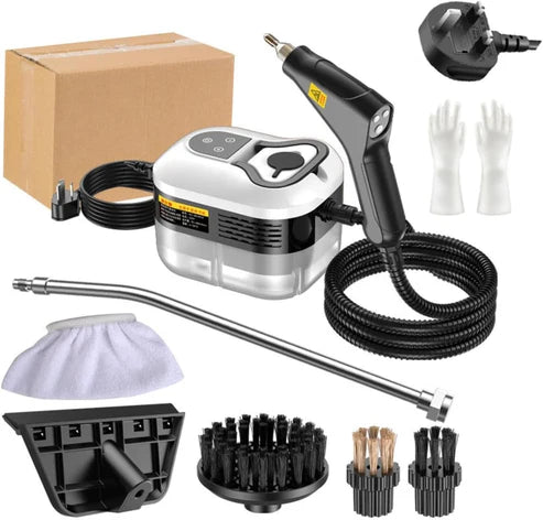 Handheld Pressurized Steam Cleaner with 6 pcs Accessories, Portable Steamer for Cleaning, Steam Cleaner for Home Use, Steamer for Cleaning Car, Furniture, Floor (White, AE Plug)