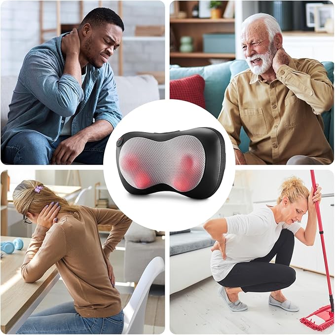 PureHeal Neck Massager with Heat, Shiatsu Massage Pillow with Deep Tissue Kneading for Shoulders Lower Back Leg Calf Body Muscle, Gifts for Mom Dad at Car Home Office Chair