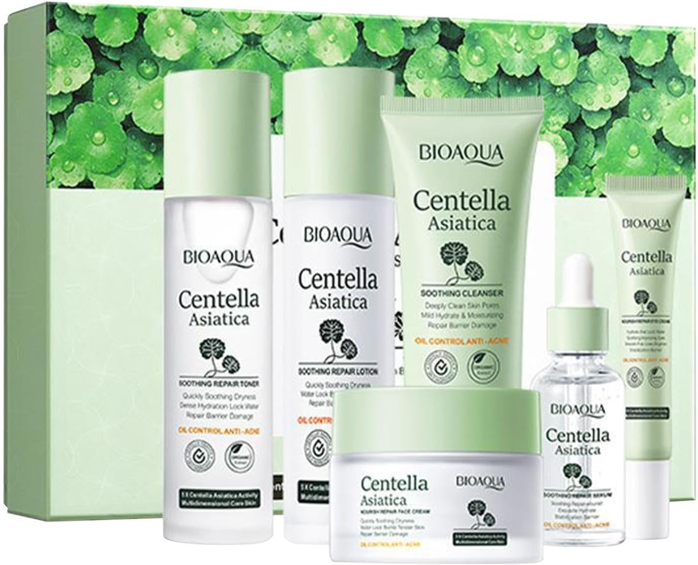 YiringEve Face Cleanser and Moisturizer Set - Nourishing Skincare Set with Centella Asiatica Extracts | Essence, Face Cream, Toner, Lotion, Eye Cream,...