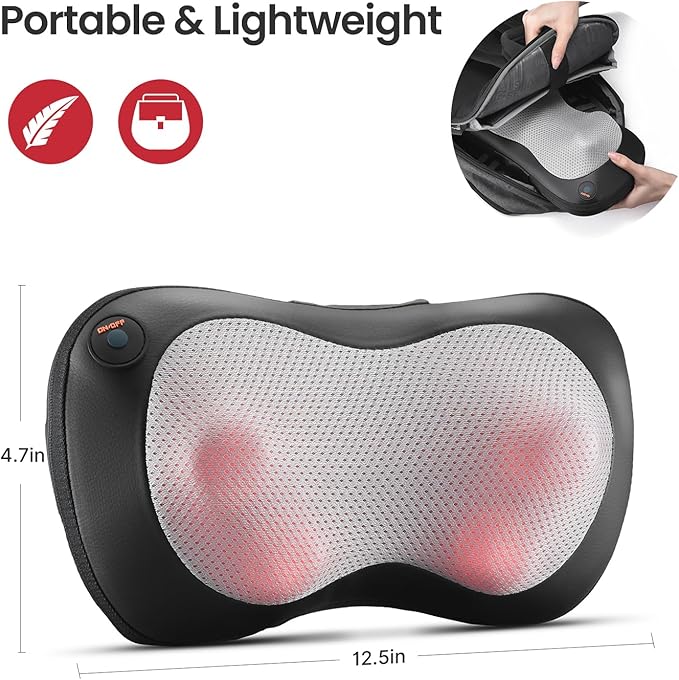 PureHeal Neck Massager with Heat, Shiatsu Massage Pillow with Deep Tissue Kneading for Shoulders Lower Back Leg Calf Body Muscle, Gifts for Mom Dad at Car Home Office Chair