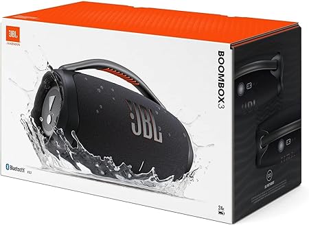 JBL Boombox 3 Portable Speaker, Massive Signature Pro Sound, Monstrous Bass, 24H Battery, IP67 Dust and Water Proof, Partyboost Enabled, Grip Handle, Bluetooth Streaming - Black, JBLBOOMBOX3BLKUK