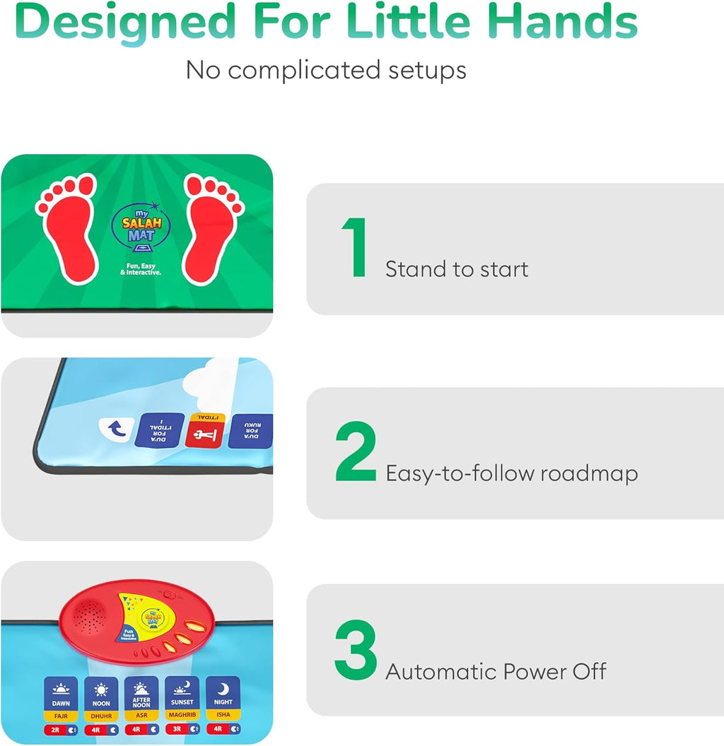 Prayer Mat for Kids - Smart interactive Prayer Mat for learning Salah, Surah, Wudu and Duas - Islamic prayer mat with 10 languages, Salah Translation, 25 Touch Keys and padded mat for Kids 3+