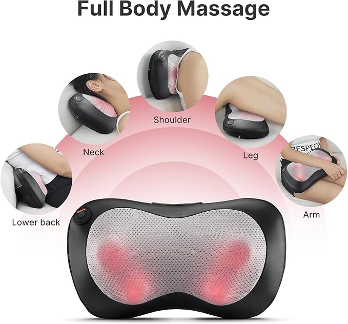 PureHeal Neck Massager with Heat, Shiatsu Massage Pillow with Deep Tissue Kneading for Shoulders Lower Back Leg Calf Body Muscle, Gifts for Mom Dad at Car Home Office Chair