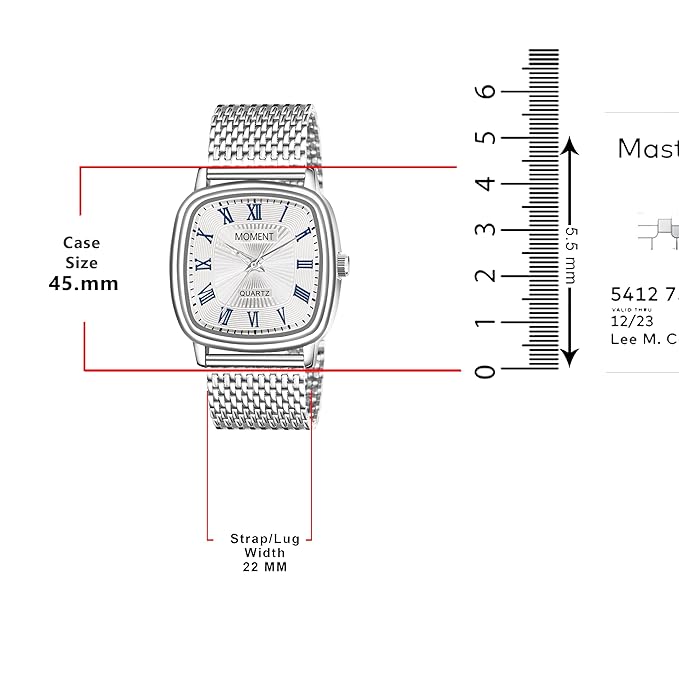 Moment Men's Stainless Steel Quartz Watch with White Roman Dial | 45mm Case | Mesh Strap