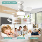 Screw in Ceiling Fan Light E27 Socket with Remote Control LED Lamp Small lamp for Bedroom fan ceiling 3 Speeds 3 Colors White Easy to Install Dimmable Mini Ceiling Fan